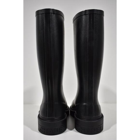 Chanel REV Black White Caoutchouc CC Logo High Pull On Rubber Rain Boots 41 - Picture 11 of 12